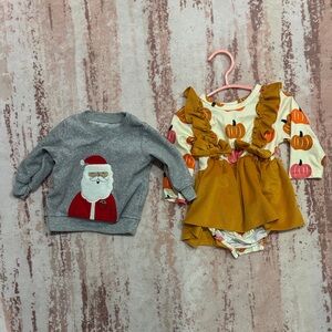 Festive Baby Outfit Set with Santa and Pumpkin Designs
